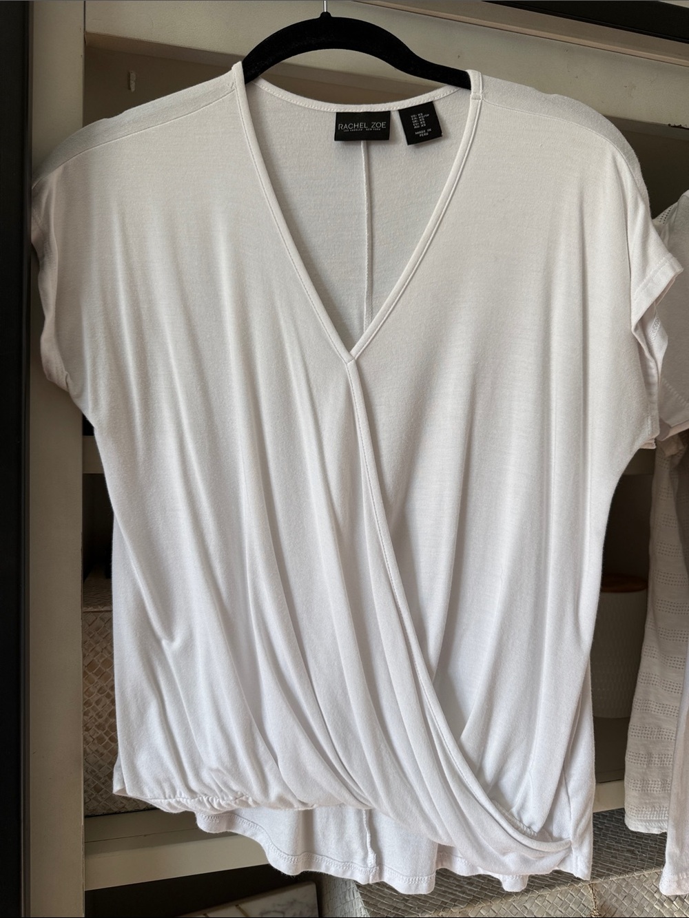Rachel Zoe Cream/White Draped Surplice Short Sleeve Top